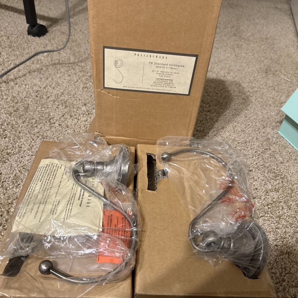 Potterybarn Standard Pewter Nickel Curtain Holdbacks NIB